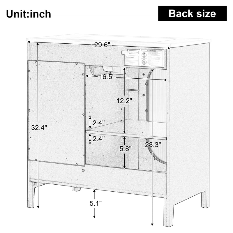 30" Bathroom Vanity with Sink, Bathroom Vanity Cabinet with Two Drawers and Door, Adjustable Shelf, Solid Wood and MDF, Black