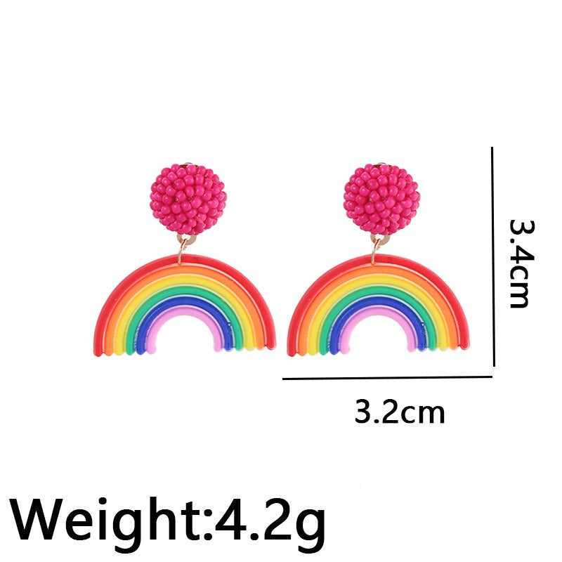 Rainbow Personalized Earrings, European and American Fashion Rice Bead Head, Niche Design Earrings