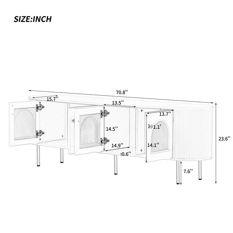 U-Can Modern TV Stand for TVs up to 80 Inches with 4 Cabinets with Metal Legs and Handles for Living room, Black