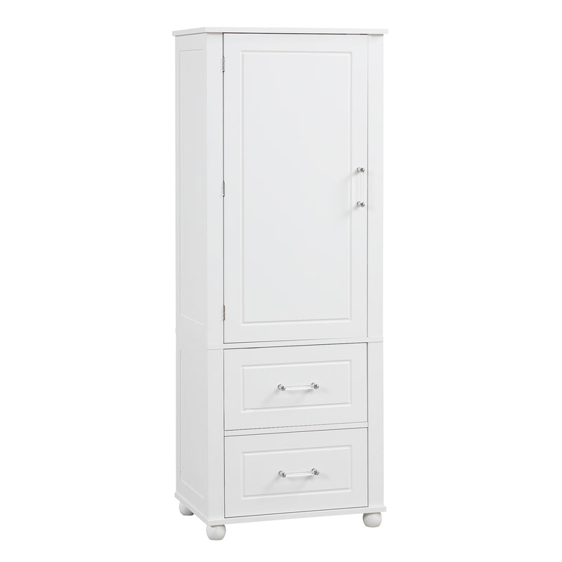 Tall Bathroom Storage Cabinet, Freestanding Storage Cabinet with Two Drawers and Adjustable Shelf, MDF Board  White