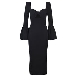Open Back Flare Sleeve Wrap Hip Dress