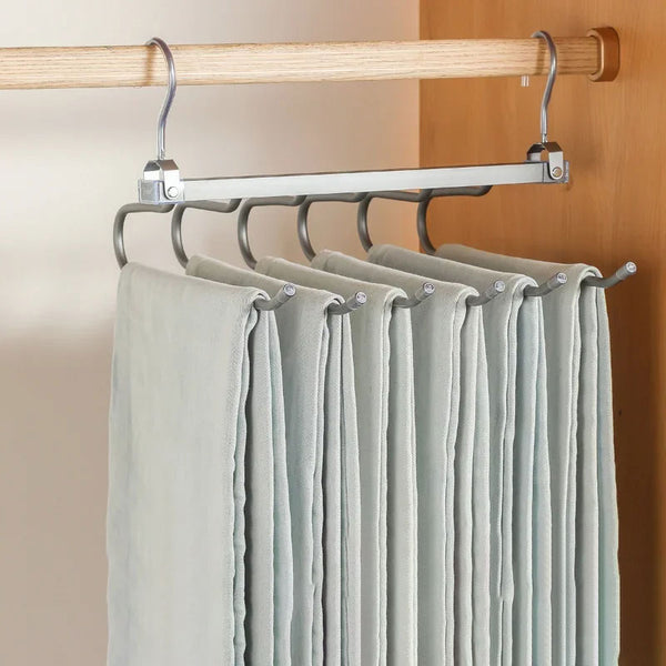 6 Layers Aluminum Pants Hangers,Space Saving Jean Scarf Organizer