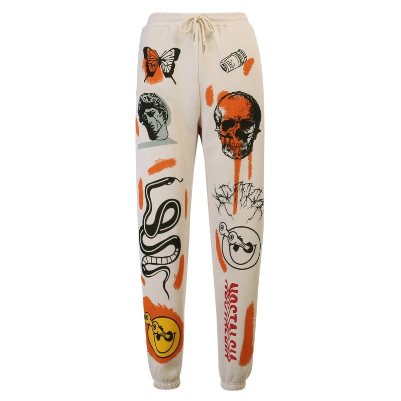 Women Sweat Pant Harajuku Cartoon Printed Trousers Jogger Drawstring Cargo Pant Streetwear Casual Sweatpant Autumn