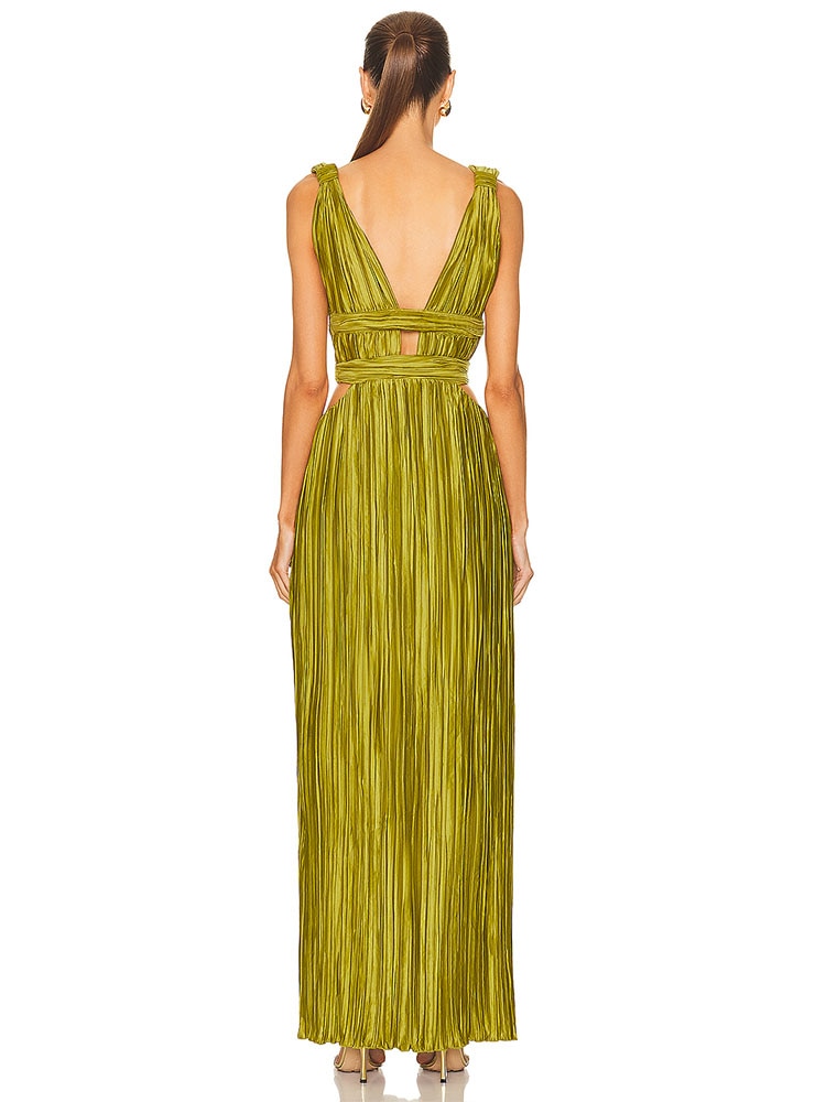 Sleeveless V Neck Hollow Out Long Dress