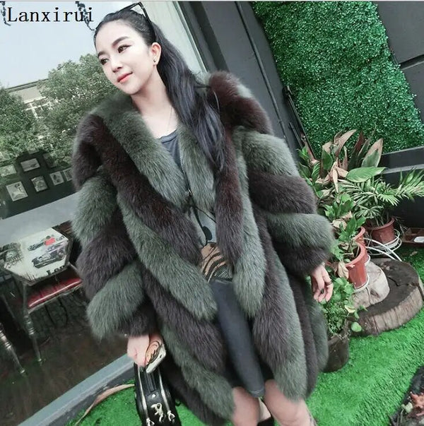 Lanxirui long winter faux fur coat with hood