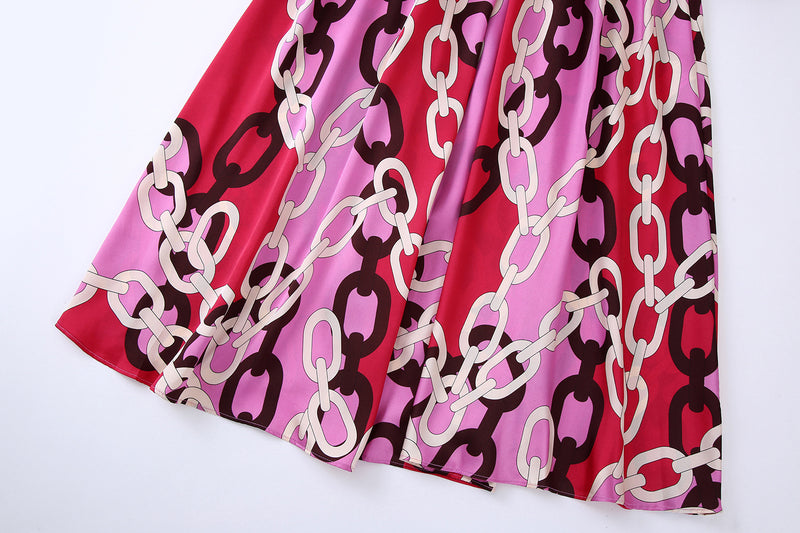 Women's Fall New Chain Print With Belted Shirt Dress
