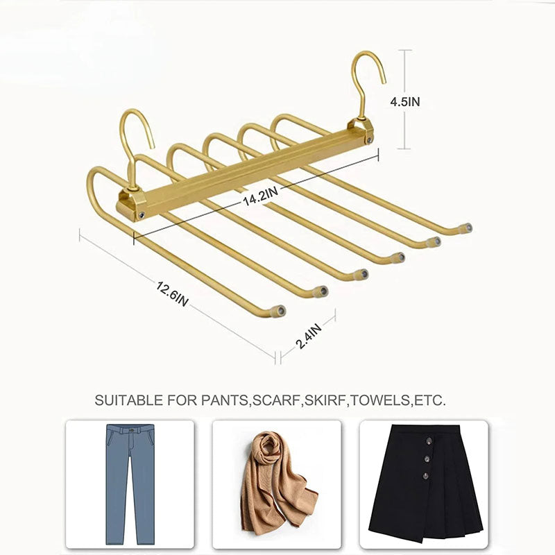 6 Layers Aluminum Pants Hangers,Space Saving Jean Scarf Organizer
