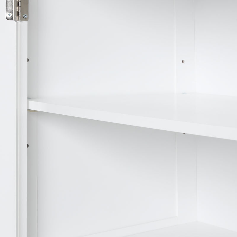 Tall Bathroom Storage Cabinet, Freestanding Storage Cabinet with Two Drawers and Adjustable Shelf, MDF Board  White