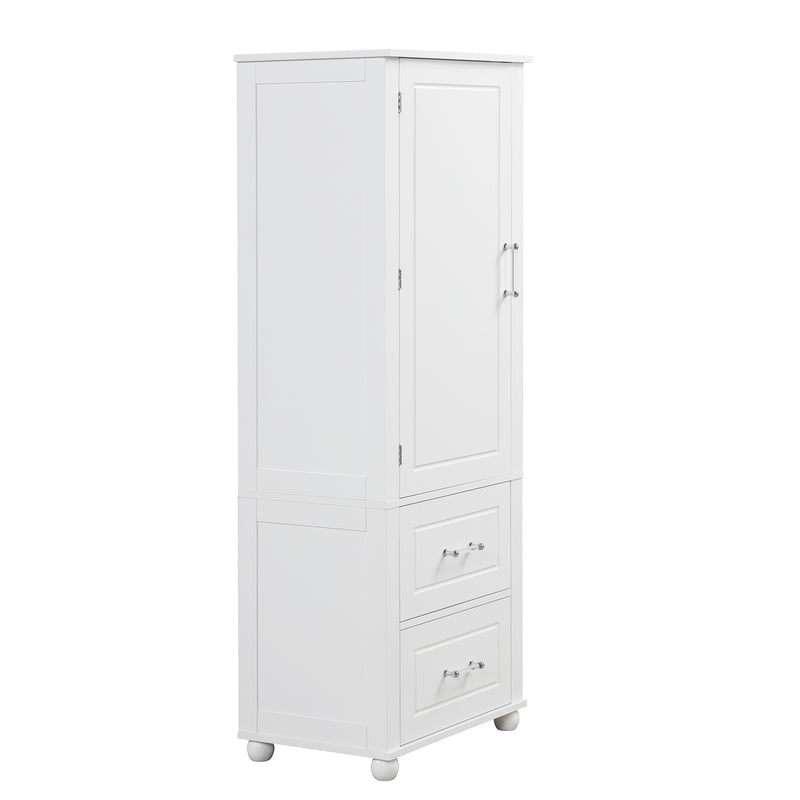 Tall Bathroom Storage Cabinet, Freestanding Storage Cabinet with Two Drawers and Adjustable Shelf, MDF Board  White