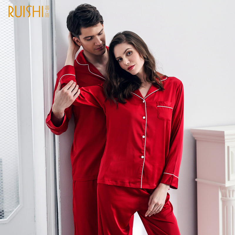 J&Q christmas couple matching silk pijamas home clothing