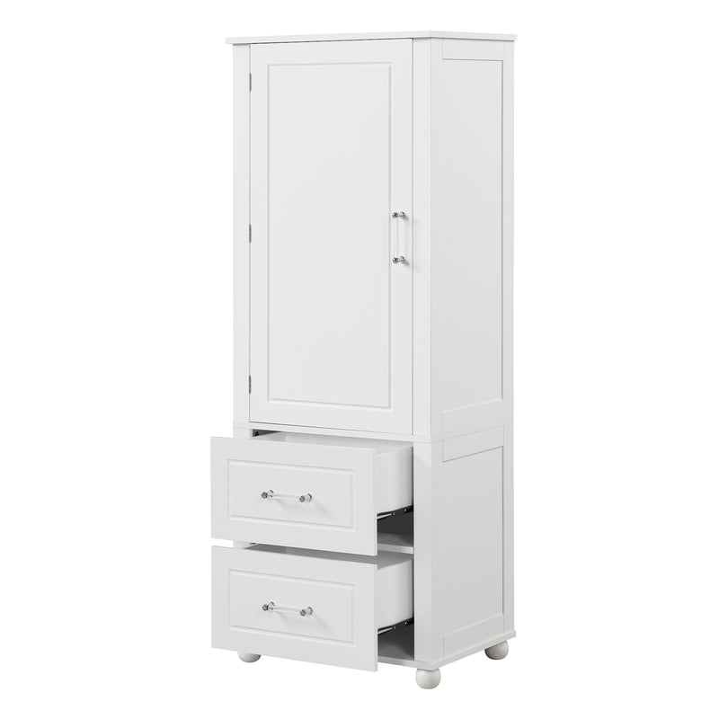 Tall Bathroom Storage Cabinet, Freestanding Storage Cabinet with Two Drawers and Adjustable Shelf, MDF Board  White