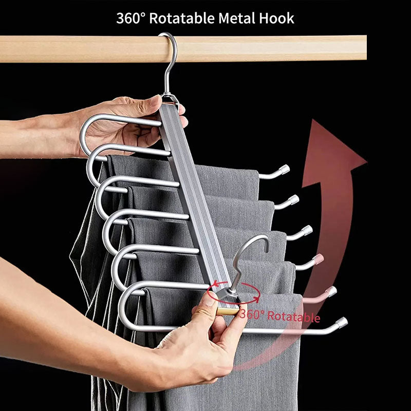 6 Layers Aluminum Pants Hangers,Space Saving Jean Scarf Organizer