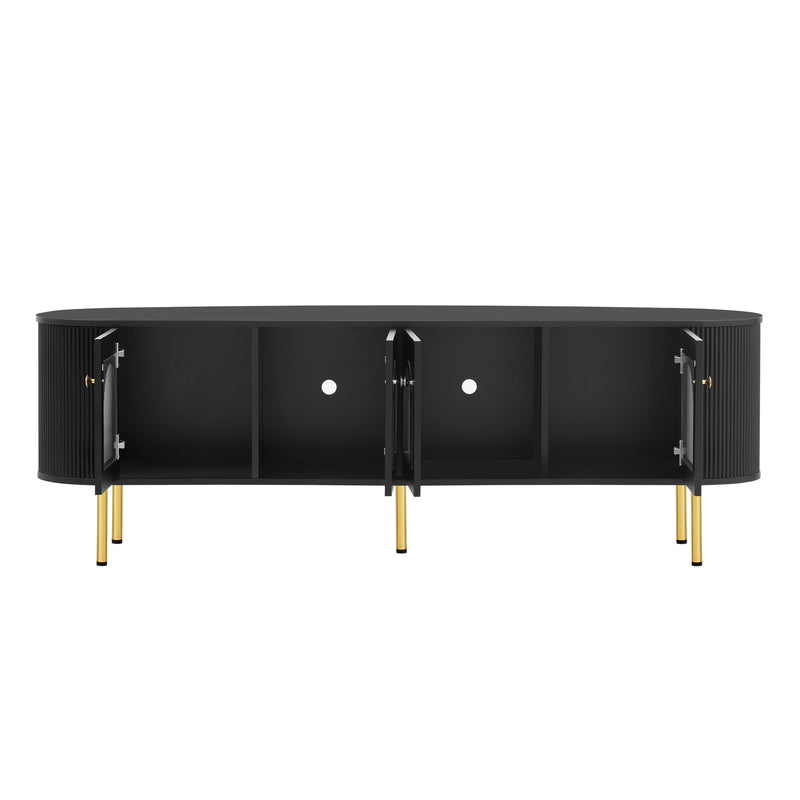 U-Can Modern TV Stand for TVs up to 80 Inches with 4 Cabinets with Metal Legs and Handles for Living room, Black