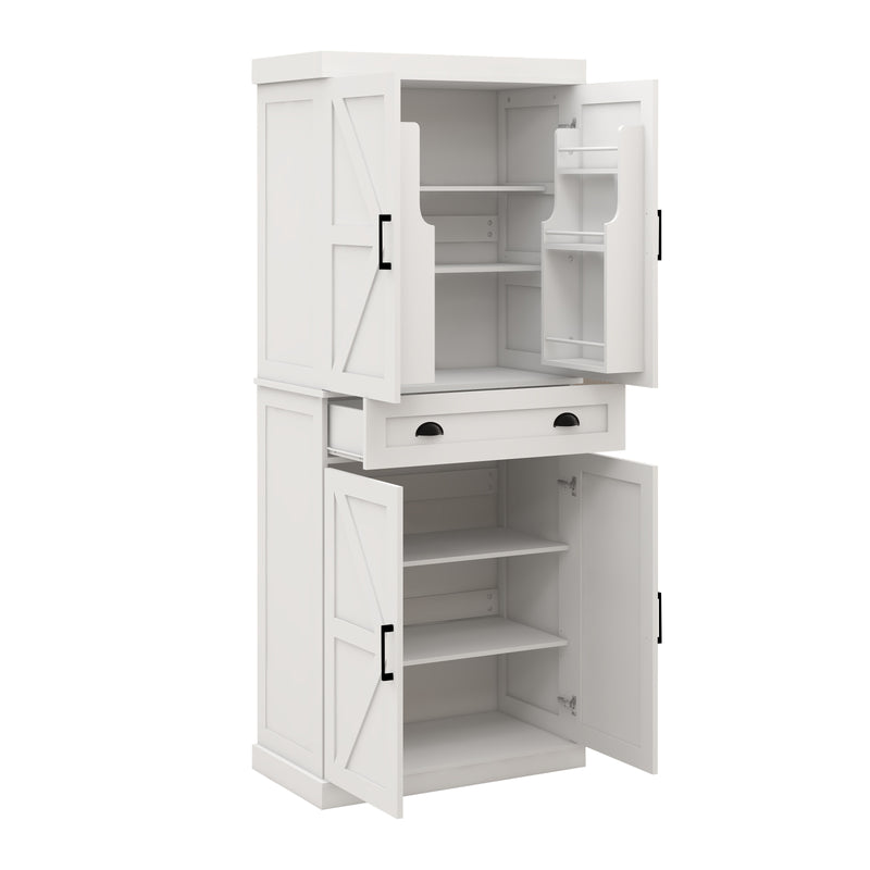 71" Kitchen Pantry Storage Cabinet with 4 Doors(2Doors with Racks)1 Drawer 2 Adjustable Shelves Freestanding Cupboard