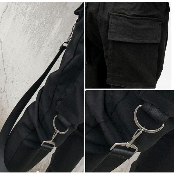 Side Pockets Chinos Men's Hip Hop Cargo Ripped Joggers Trousers