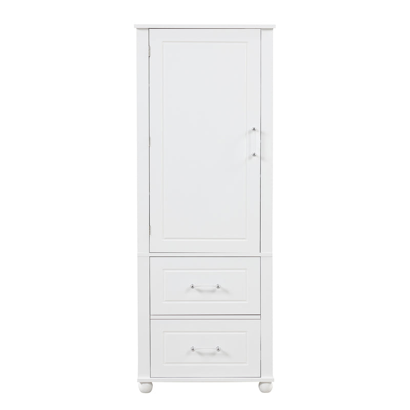 Tall Bathroom Storage Cabinet, Freestanding Storage Cabinet with Two Drawers and Adjustable Shelf, MDF Board  White