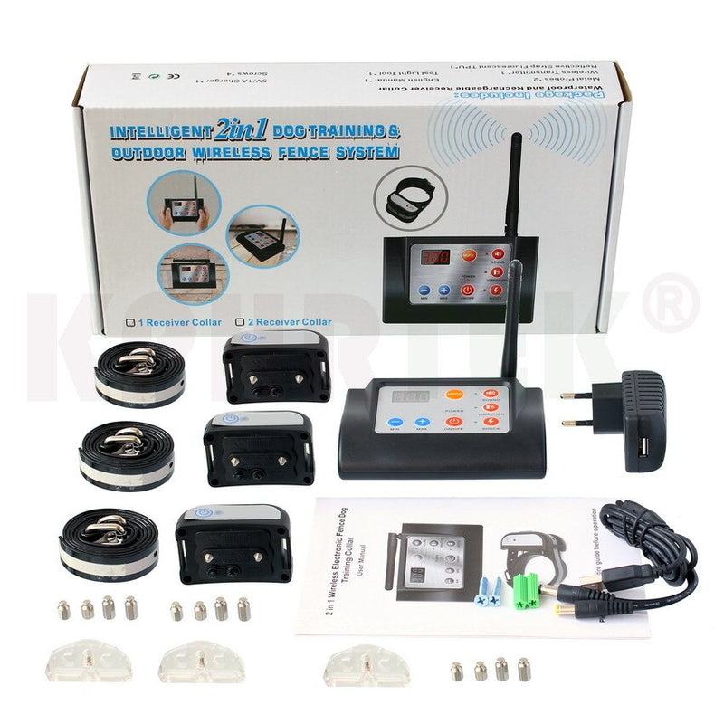 2 in 1 Wireless Electronic Dog Fence and Training Collar Set