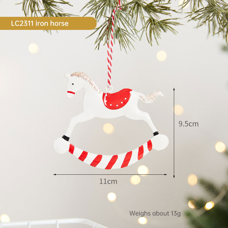 Christmas Tree Wrought Iron Painted Pendant Cute Cartoon Santa Claus Snowman Ornament Christmas Small Hanging Ornament