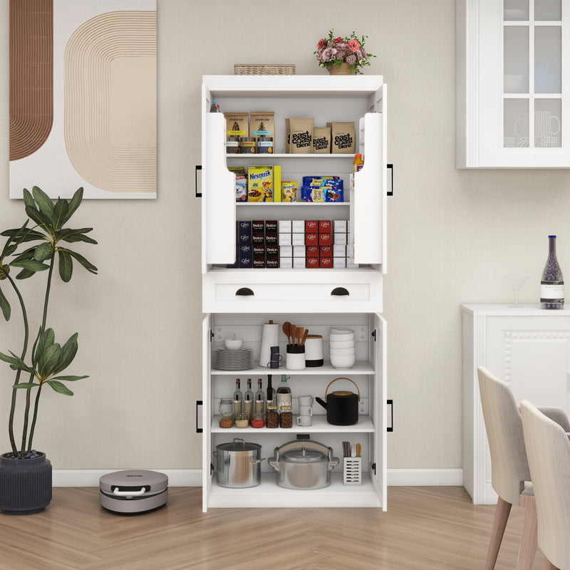 71" Kitchen Pantry Storage Cabinet with 4 Doors(2Doors with Racks)1 Drawer 2 Adjustable Shelves Freestanding Cupboard