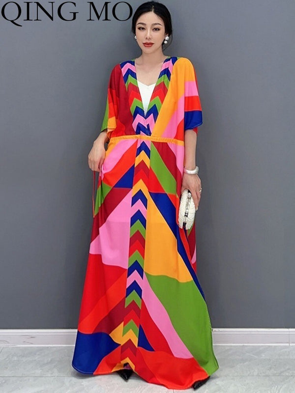 Goodies Mall ColorFusion™ V-neck Color Block Dress