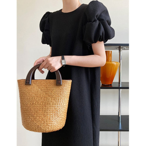 Round Neck Solid Straight Women's Casual Dress