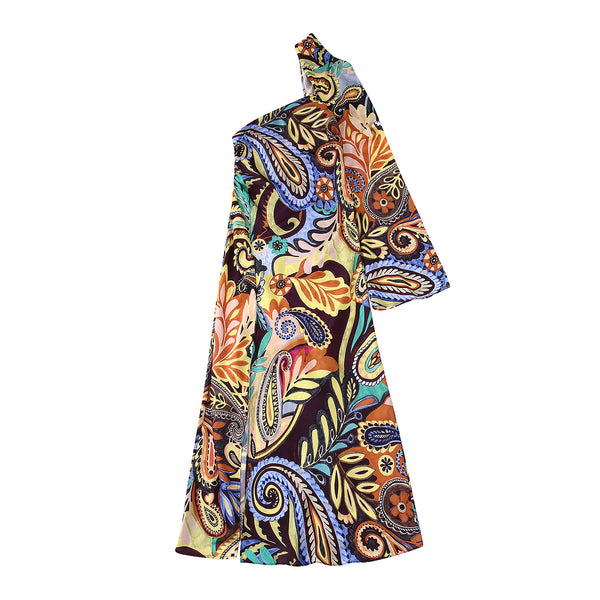 Women's Fall New Printed Asymmetric Slit Long Dress
