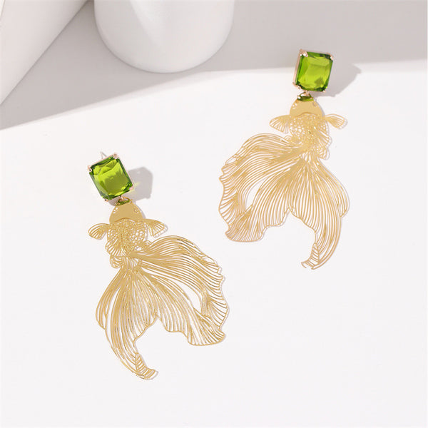 Handmade carved goldfish earrings
