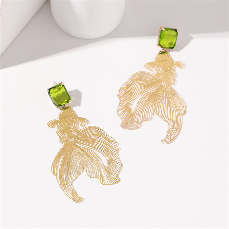 Handmade carved goldfish earrings