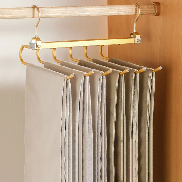 6 Layers Aluminum Pants Hangers,Space Saving Jean Scarf Organizer