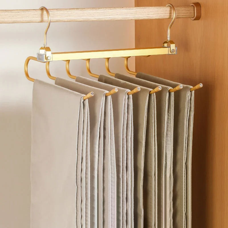 6 Layers Aluminum Pants Hangers,Space Saving Jean Scarf Organizer