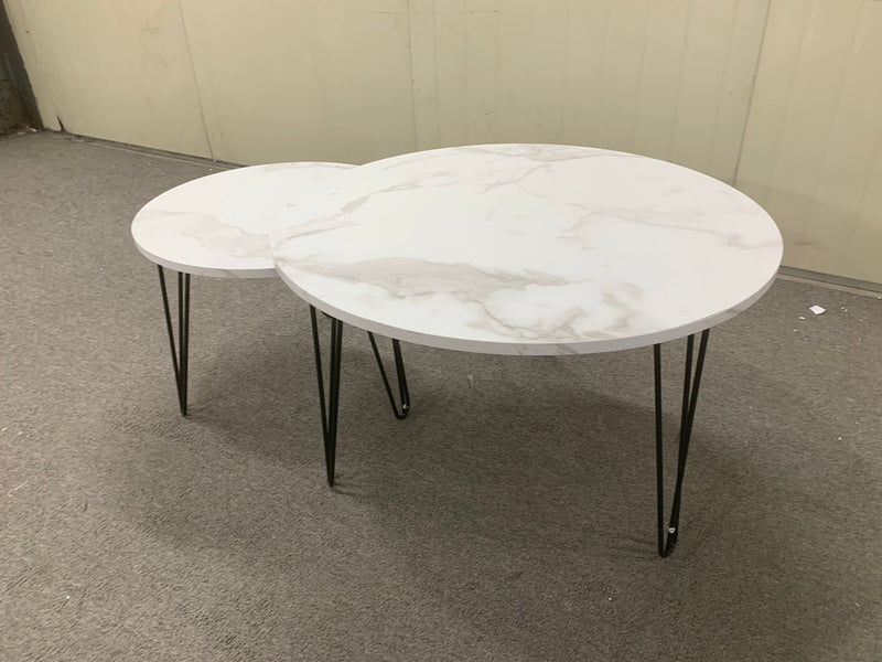 27.56'' Round Nesting Coffee Table Set of 2, Circular Nesting End Table Set Sturdy Metal Base for Living Room, bedroom, White