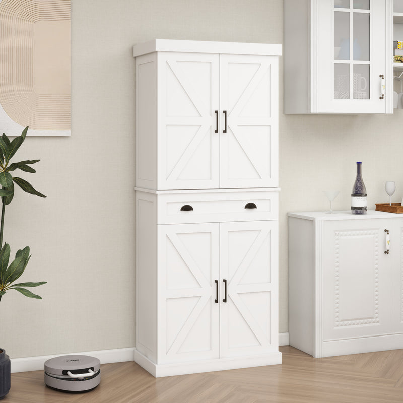 71" Kitchen Pantry Storage Cabinet with 4 Doors(2Doors with Racks)1 Drawer 2 Adjustable Shelves Freestanding Cupboard
