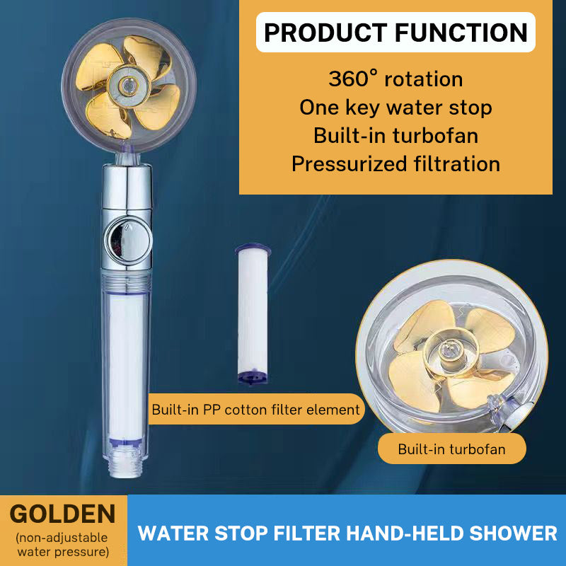 Dual Turbo Pressurized Propeller Fan Shower Head