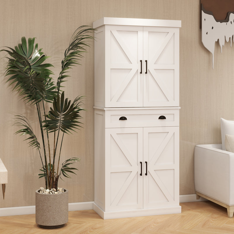 71" Kitchen Pantry Storage Cabinet with 4 Doors(2Doors with Racks)1 Drawer 2 Adjustable Shelves Freestanding Cupboard