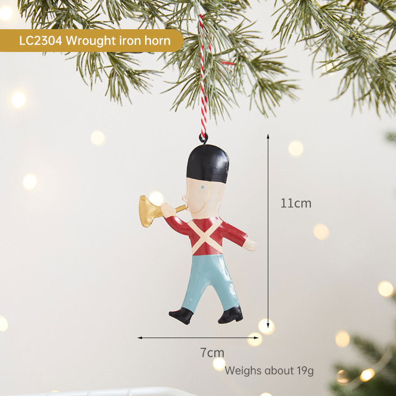 Christmas Tree Wrought Iron Painted Pendant Cute Cartoon Santa Claus Snowman Ornament Christmas Small Hanging Ornament