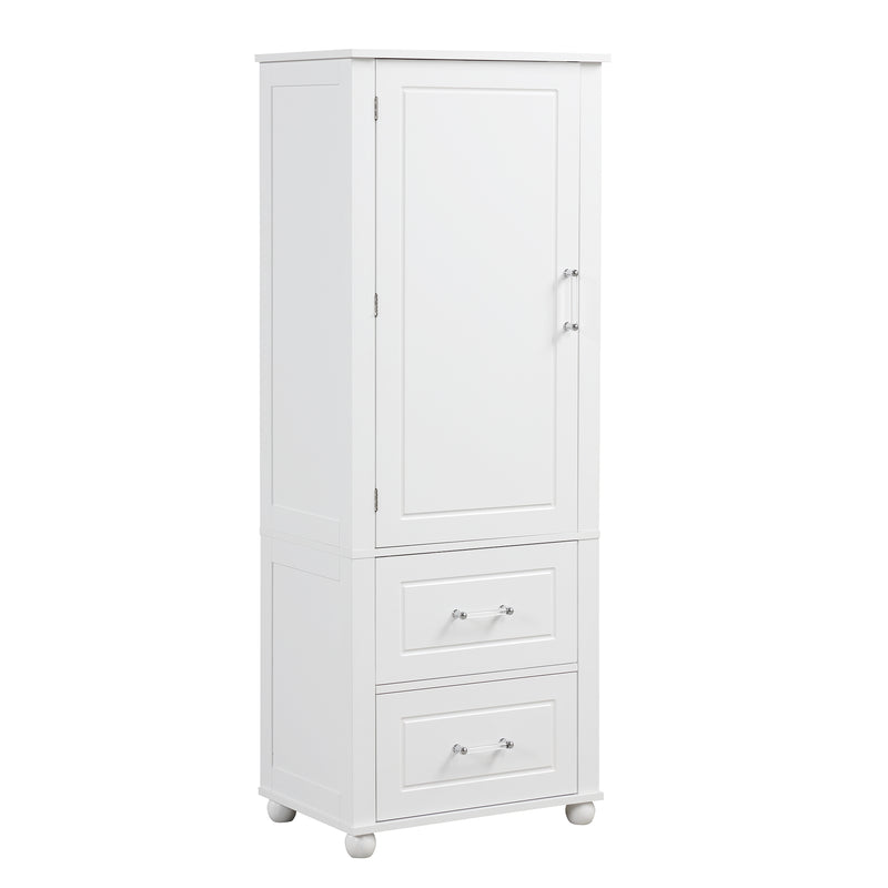 Tall Bathroom Storage Cabinet, Freestanding Storage Cabinet with Two Drawers and Adjustable Shelf, MDF Board  White