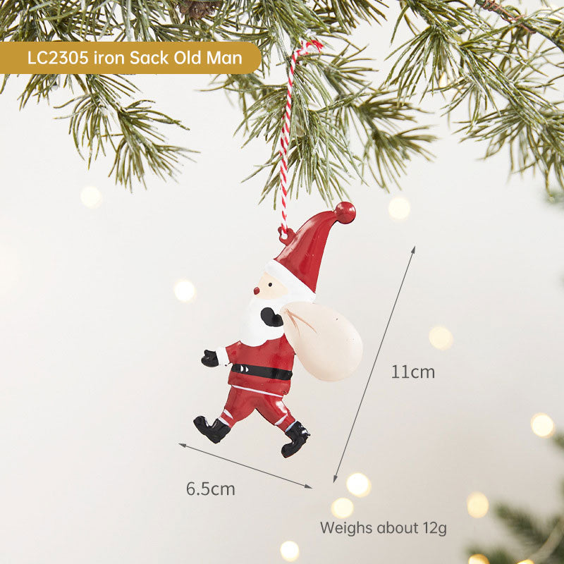 Christmas Tree Wrought Iron Painted Pendant Cute Cartoon Santa Claus Snowman Ornament Christmas Small Hanging Ornament