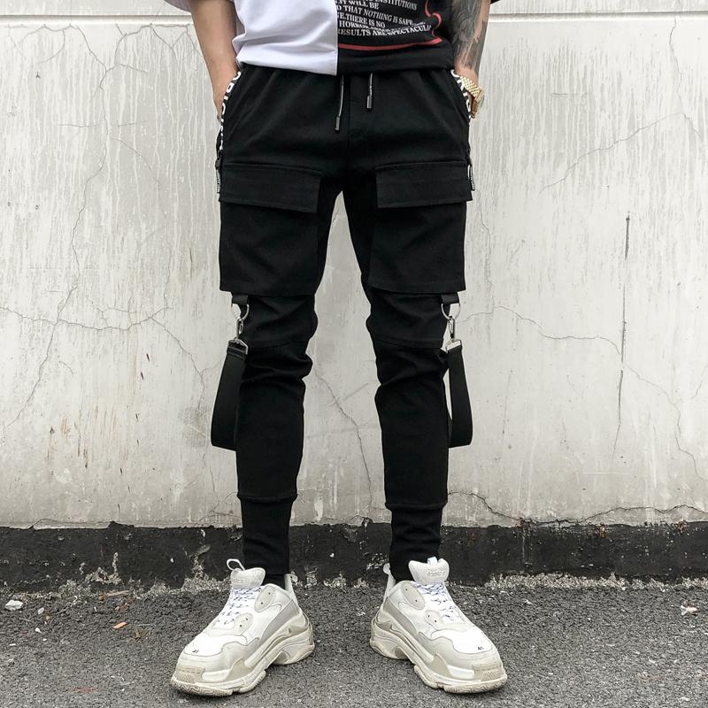 Side Pockets Chinos Men's Hip Hop Cargo Ripped Joggers Trousers