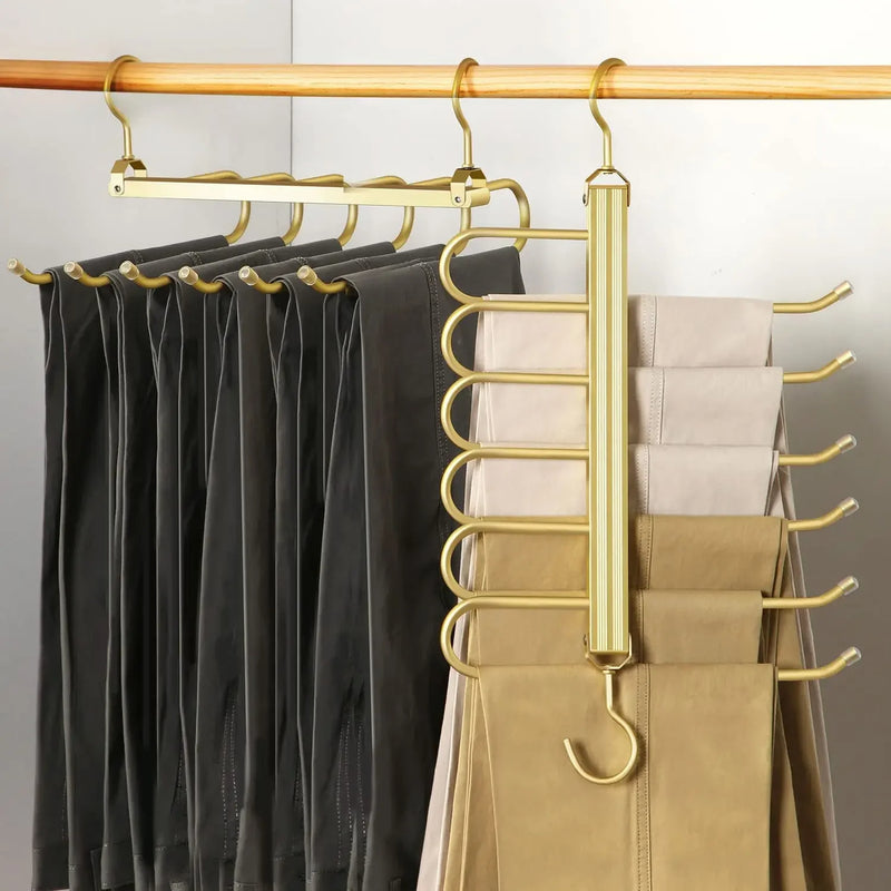 6 Layers Aluminum Pants Hangers,Space Saving Jean Scarf Organizer