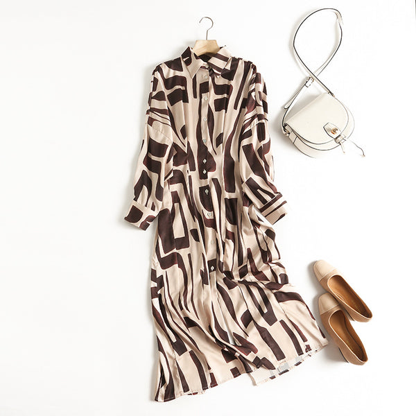 Fall New Slim Fit Geometric Print Shirt Dress