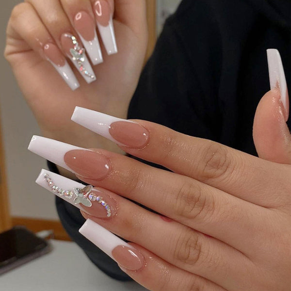 24 Pieces of Finished Fake Nails for Press-On French Ballet Manicure