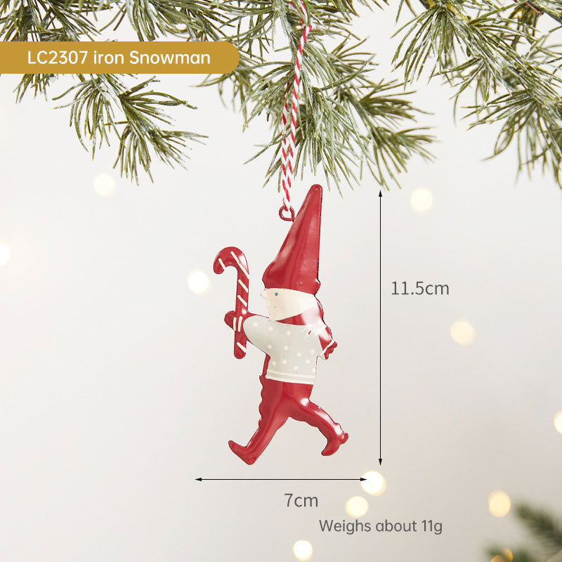 Christmas Tree Wrought Iron Painted Pendant Cute Cartoon Santa Claus Snowman Ornament Christmas Small Hanging Ornament