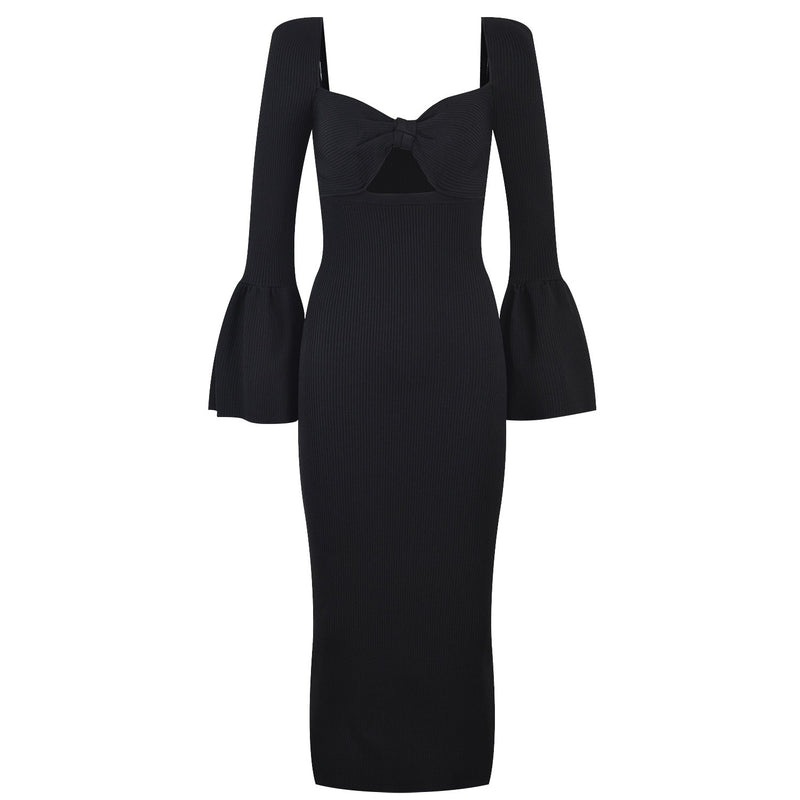 Open Back Flare Sleeve Wrap Hip Dress