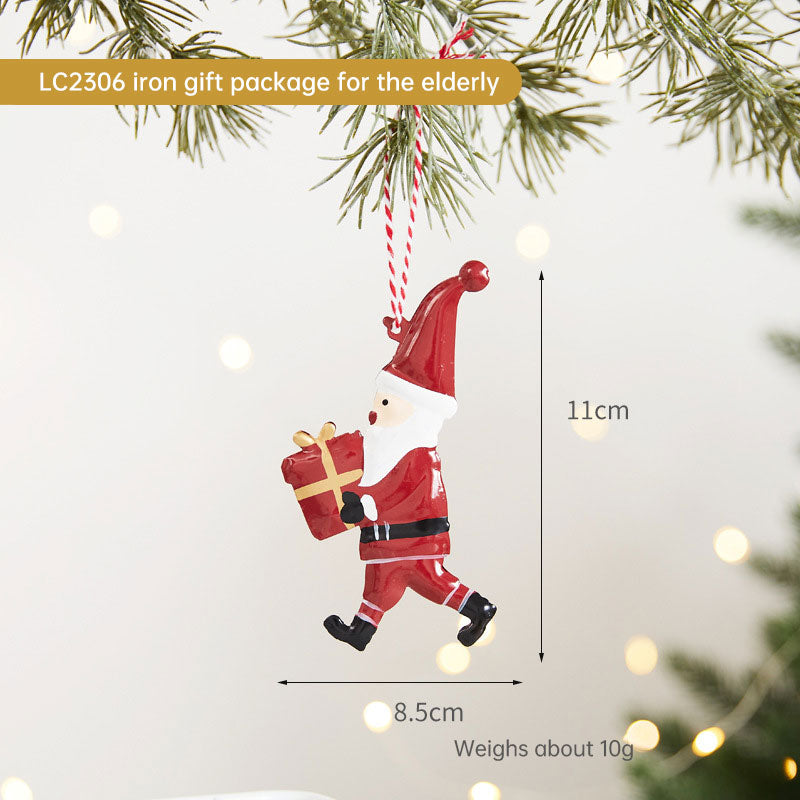 Christmas Tree Wrought Iron Painted Pendant Cute Cartoon Santa Claus Snowman Ornament Christmas Small Hanging Ornament