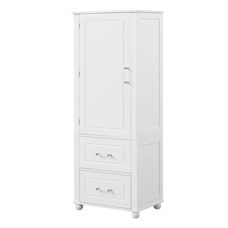 Tall Bathroom Storage Cabinet, Freestanding Storage Cabinet with Two Drawers and Adjustable Shelf, MDF Board  White