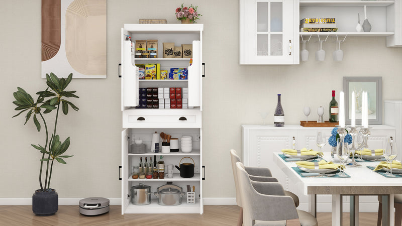 71" Kitchen Pantry Storage Cabinet with 4 Doors(2Doors with Racks)1 Drawer 2 Adjustable Shelves Freestanding Cupboard