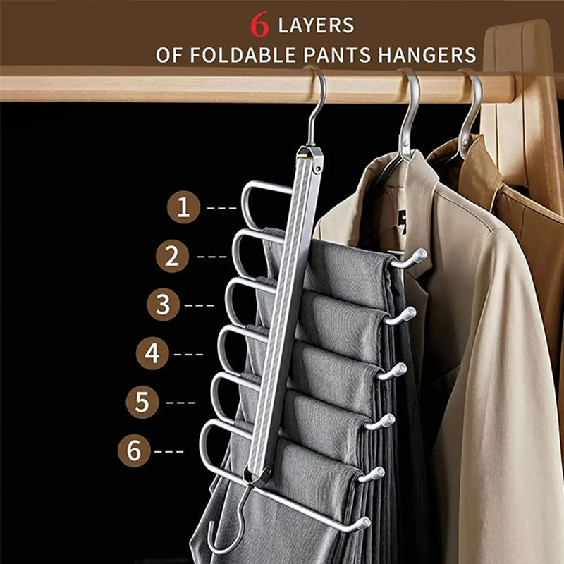 6 Layers Aluminum Pants Hangers,Space Saving Jean Scarf Organizer