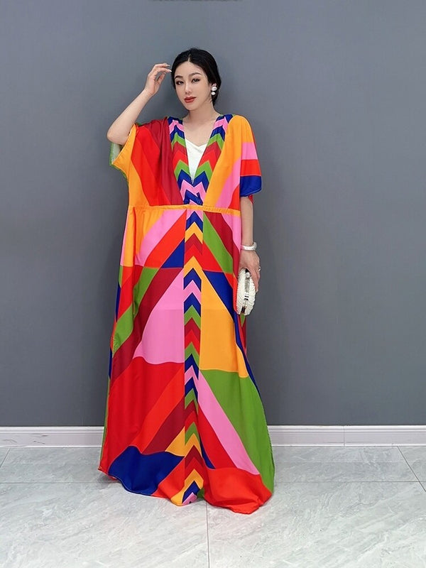 Goodies Mall ColorFusion™ V-neck Color Block Dress