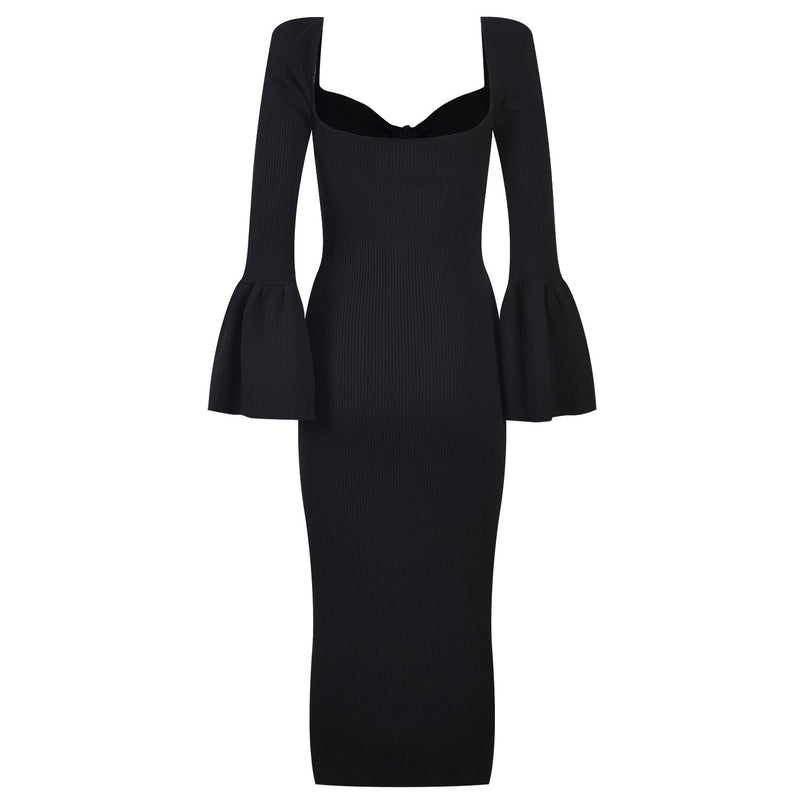 Open Back Flare Sleeve Wrap Hip Dress