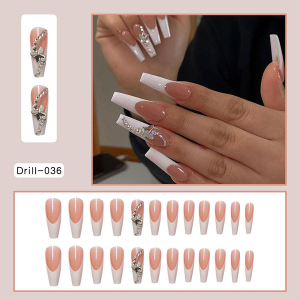 24 Pieces of Finished Fake Nails for Press-On French Ballet Manicure